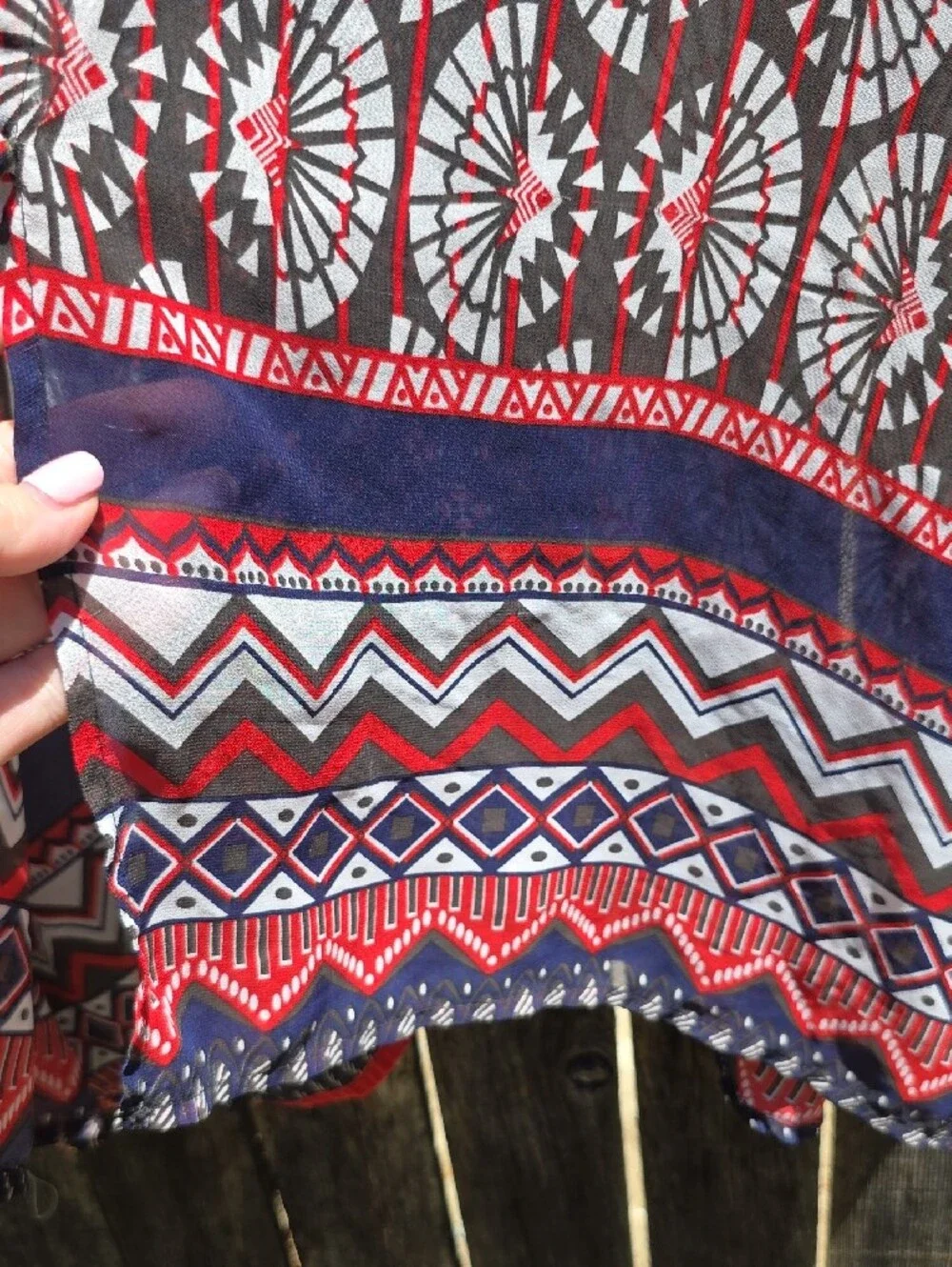 Umgee Navy and Red Geometric Open-Front Kimono Coverup Loose Small/Med